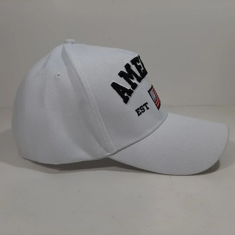 America Est 1776 Mens Embroidered Hat Cap White Ad